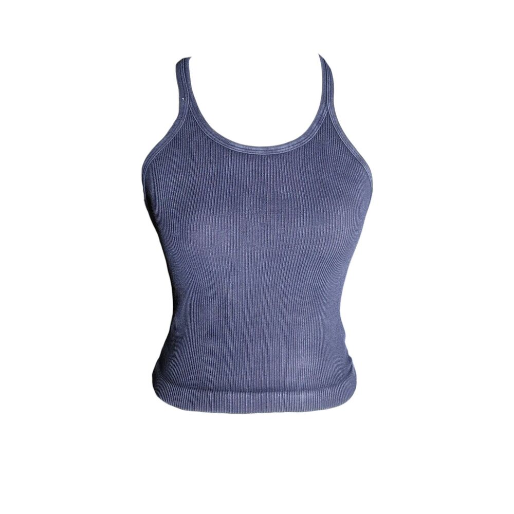 Free People Movement Happiness Runs Long Tank Navy Blue Ribbed Seamless M/L